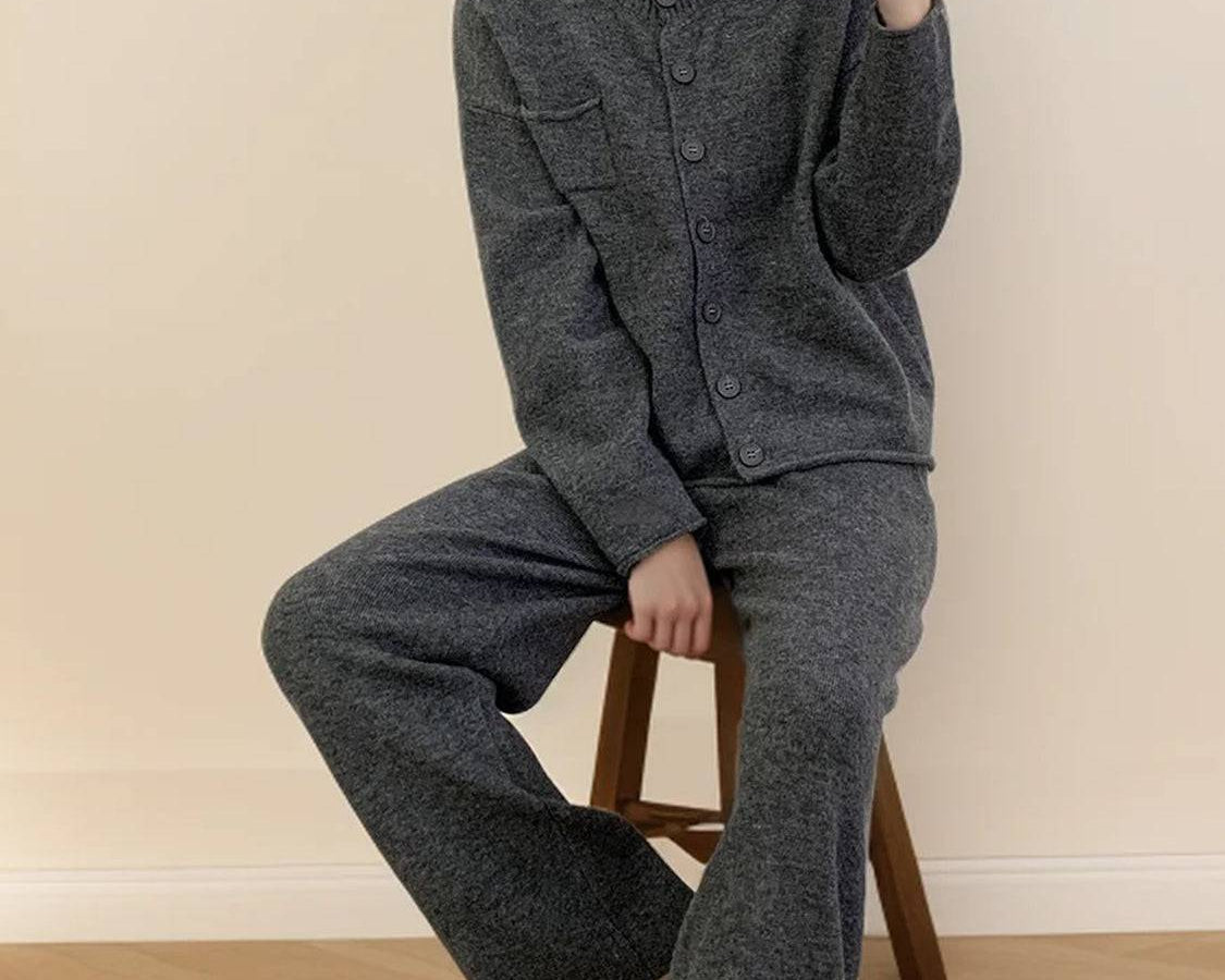 NEWYORKLISTED STYLE COLLECTION: Pocketed Round Neck Button Up Cardigan and Pants Sweater Set - NEWYORKLISTED