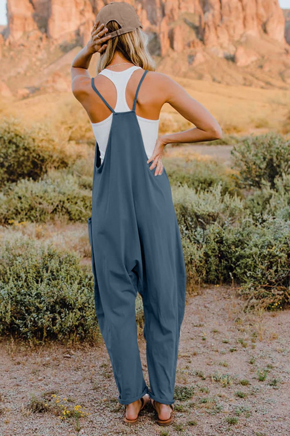 NEWYORKLISTED V-Neck Sleeveless Jumpsuit with Pockets - NEWYORKLISTED