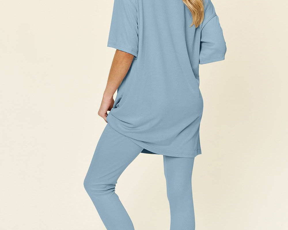 NEWYORKLISTED STYLE COLLECTION: Round Neck Dropped Shoulder T-Shirt and Leggings Set - NEWYORKLISTED