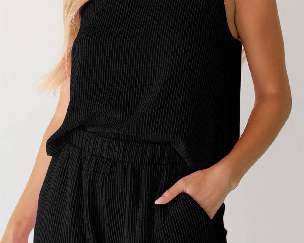 NYLD: Round Neck Sleeveless Top and Shorts Set - NEWYORKLISTED