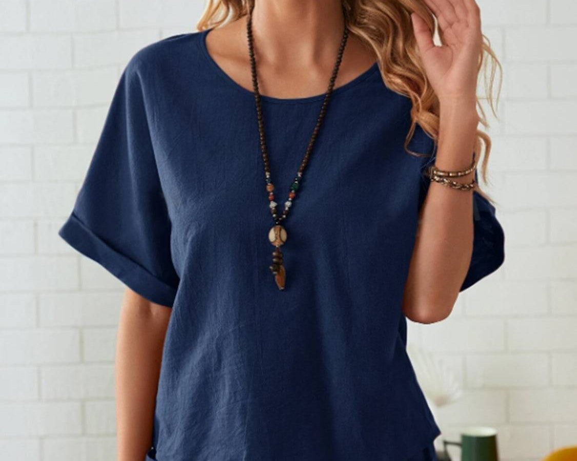 NYLD: Round Neck Half Sleeve Top and Pocketed Pants Set - NEWYORKLISTED