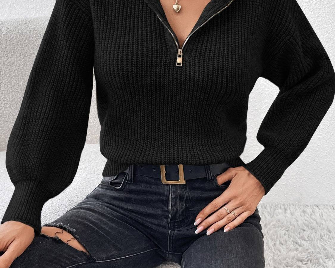 Honey Half Zip Dropped Shoulder Sweater - NEWYORKLISTED