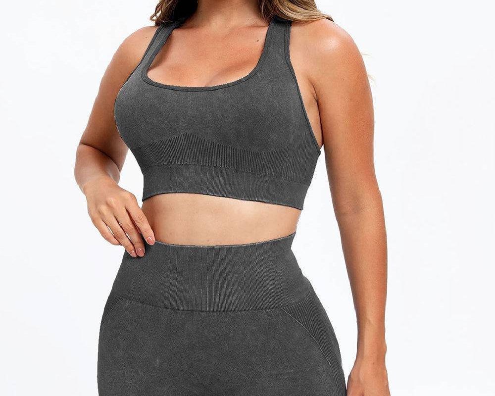 NEWYORKLISTED STYLE COLLECTION: 3 Piece Washed Square Neck Wide Strap Active Set - NEWYORKLISTED