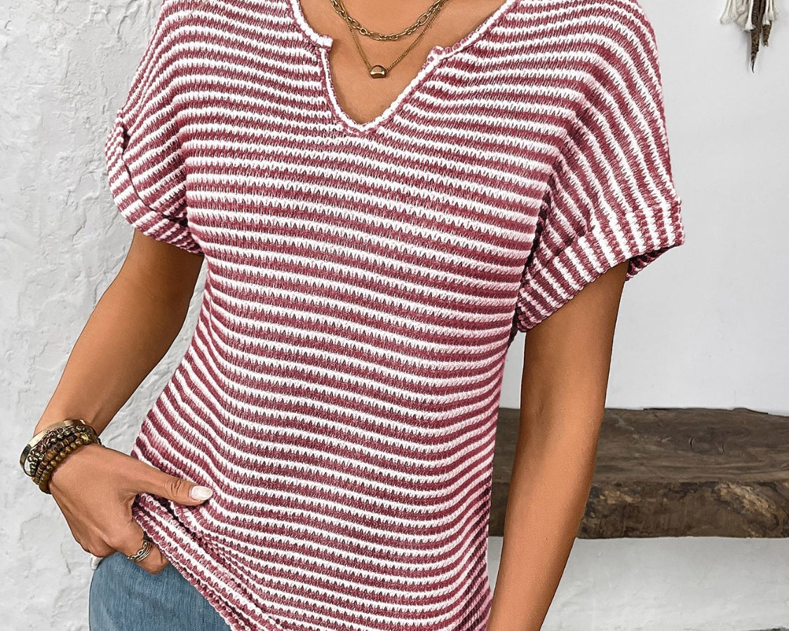 NEWYORKLISTED STYLE COLLECTION: Striped Notched Short Sleeve T-Shirt