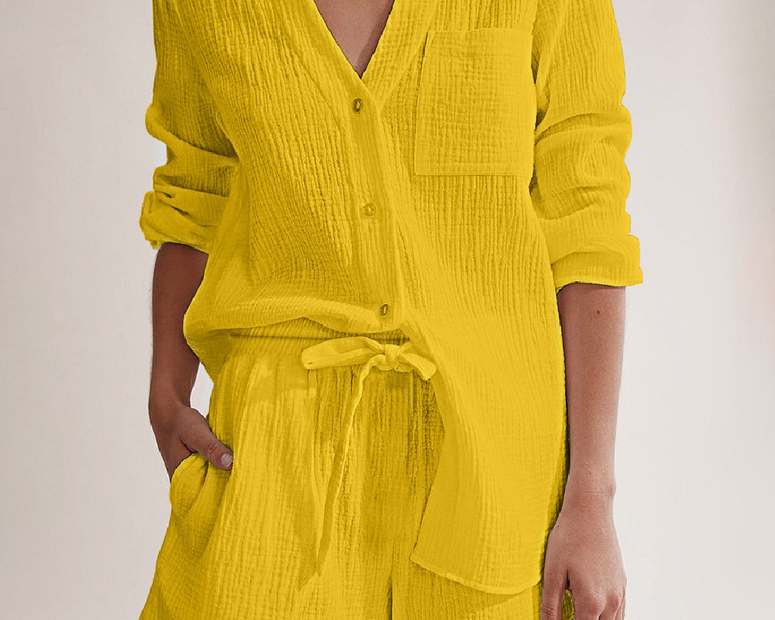 NYLD: Notched Long Sleeve Top and Shorts Set - NEWYORKLISTED