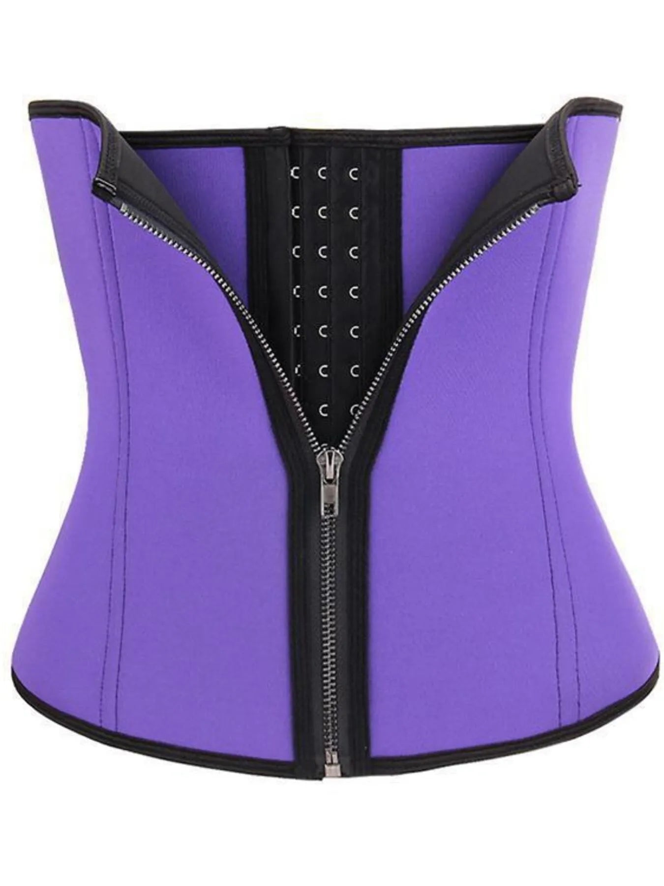 NEWYORKLISTED Intimate Apparel: Purple waist trainer with black zipper on a white background