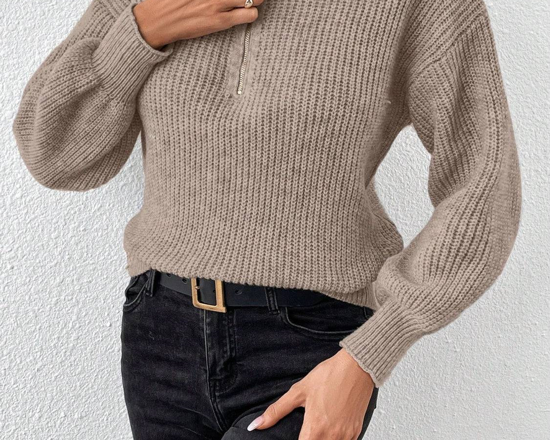 Honey Half Zip Dropped Shoulder Sweater - NEWYORKLISTED