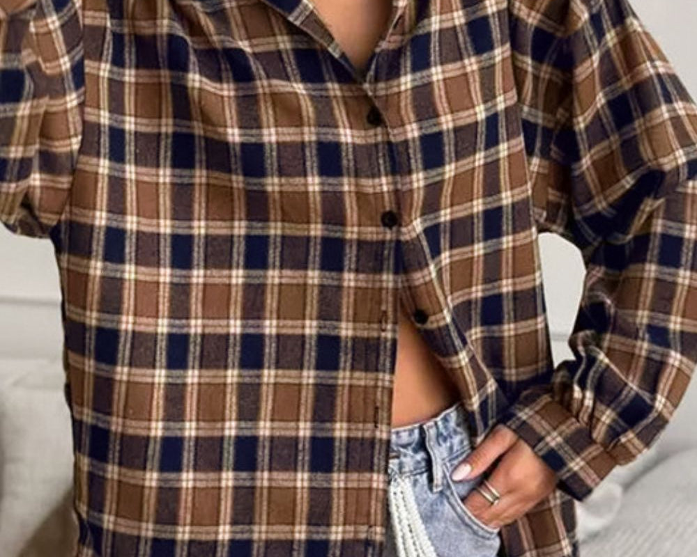 Plaid Button Up Drop Shoulder Shacket - NEWYORKLISTED