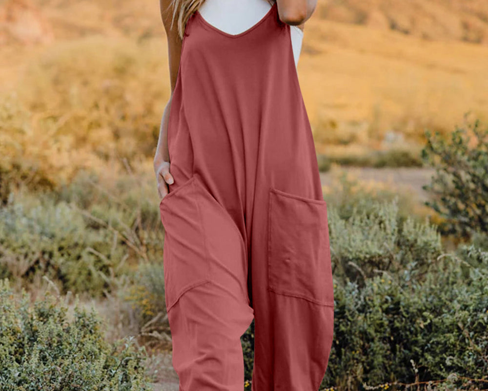 NEWYORKLISTED V-Neck Sleeveless Jumpsuit with Pockets - NEWYORKLISTED