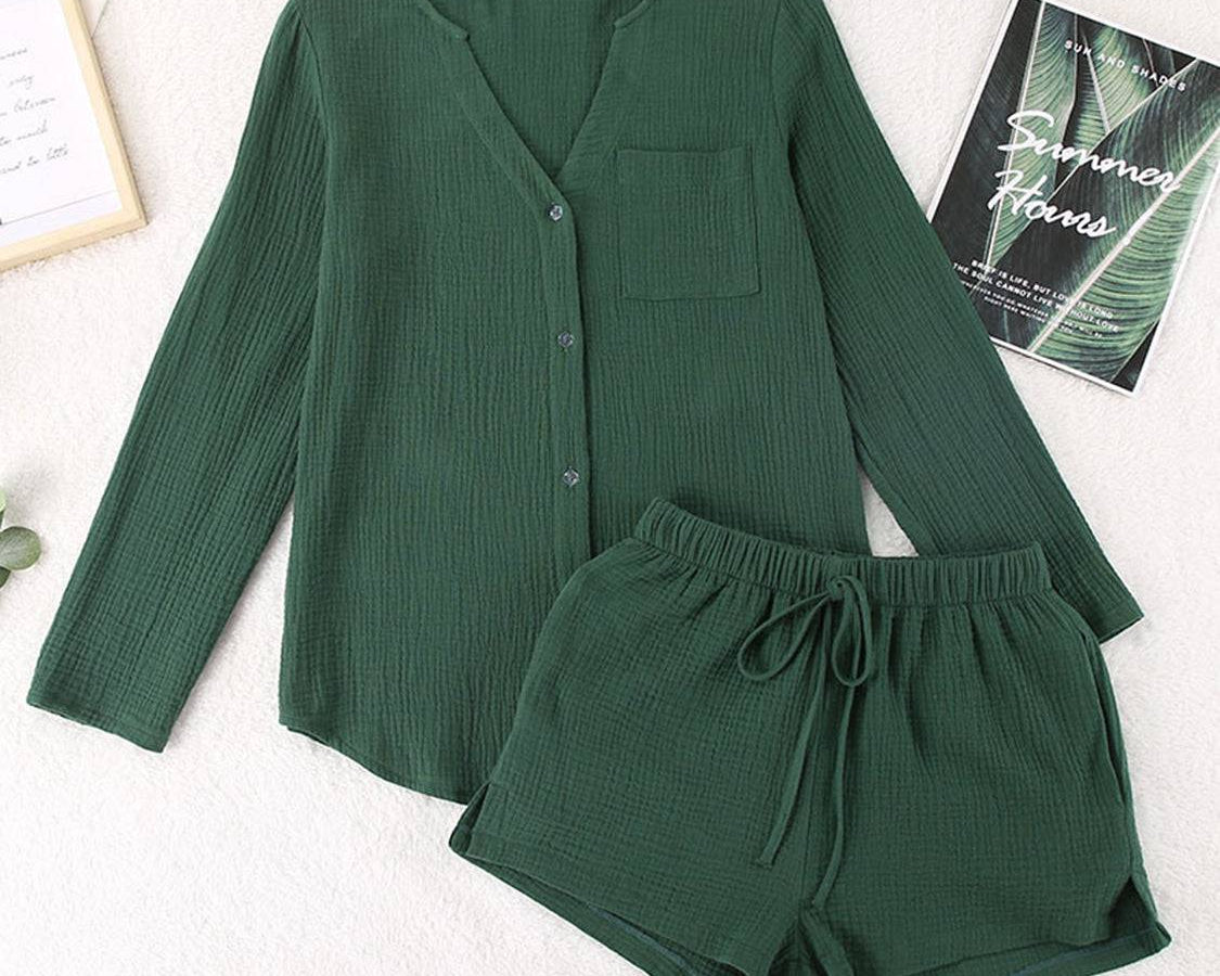 NYLD: Notched Long Sleeve Top and Shorts Set - NEWYORKLISTED