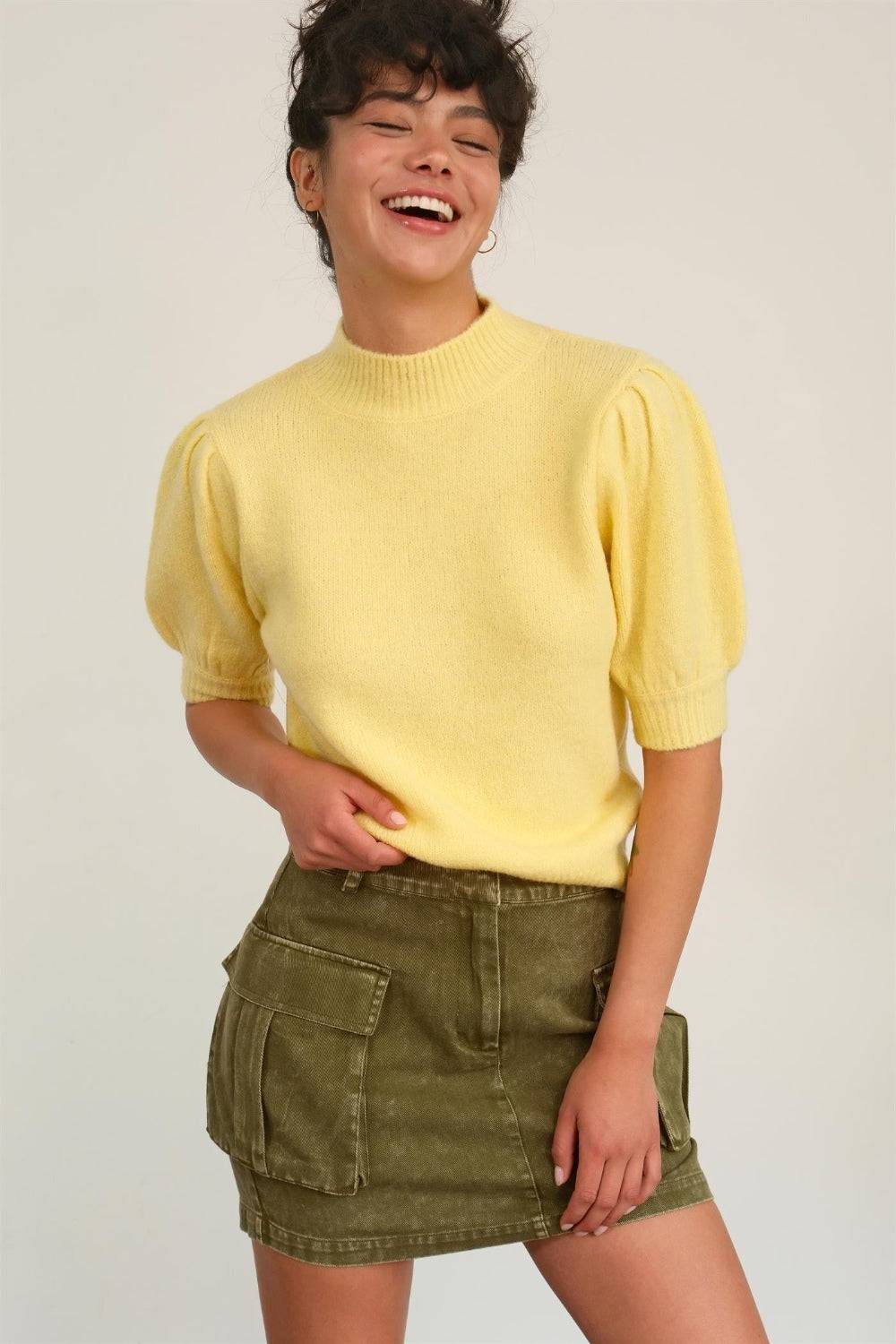 NEWYORKLISTED Style Collection: Mock Neck Puff Sleeve Sweater - NEWYORKLISTED