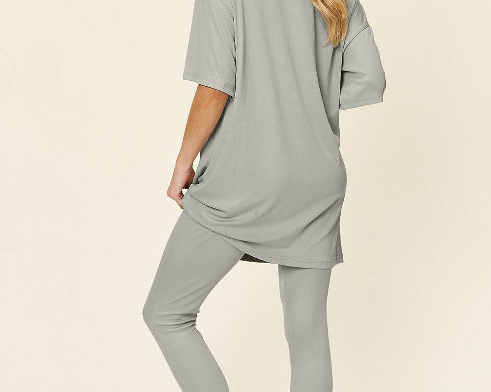 NEWYORKLISTED STYLE COLLECTION: Round Neck Dropped Shoulder T-Shirt and Leggings Set - NEWYORKLISTED