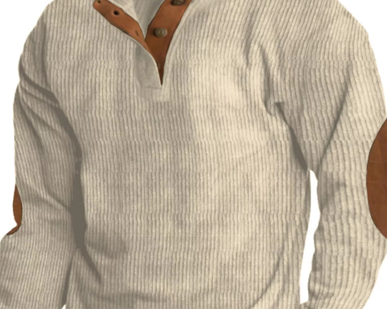NEWYORKLISTED ATLAS MEN's COLLECTION: Beige sweater with leather accents on a white background