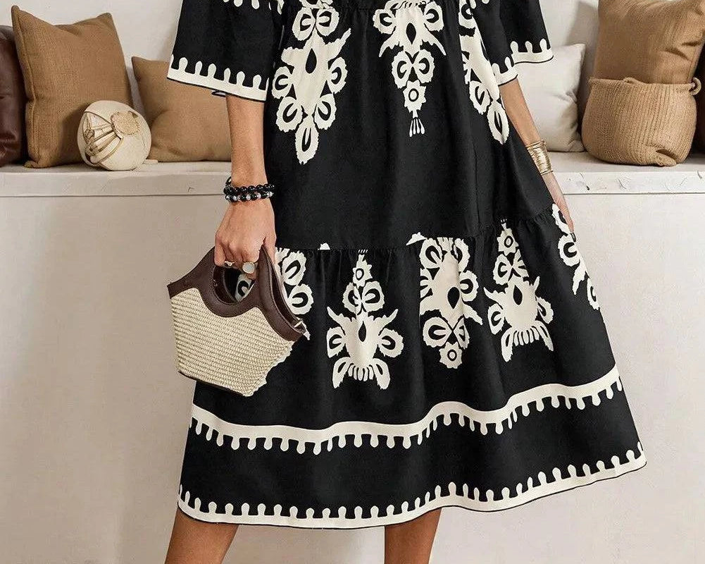 NEWYORKLISTED STYLE COLLECTION: Lovely Print Half Sleeve Knee Length Dress - NEWYORKLISTED