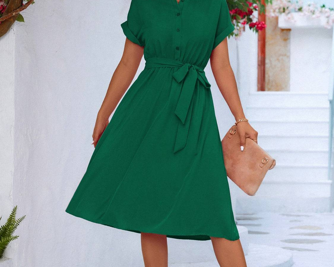 NYLD Buttoned Tie Waist Short Sleeve Dress - NEWYORKLISTED