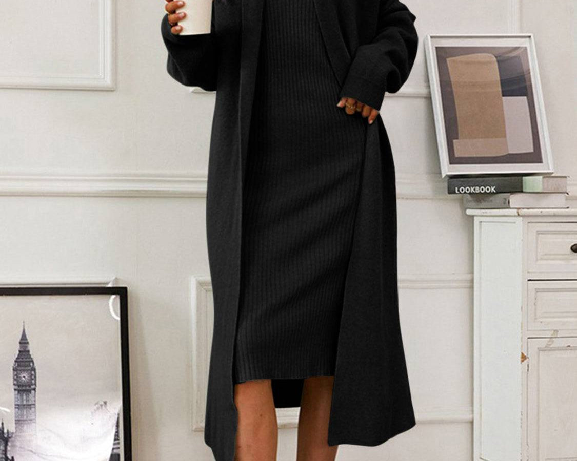 NEWYORKLISTED STYLE COLLECTION: Open Front Cardigan Sweater Dress Set - NEWYORKLISTED