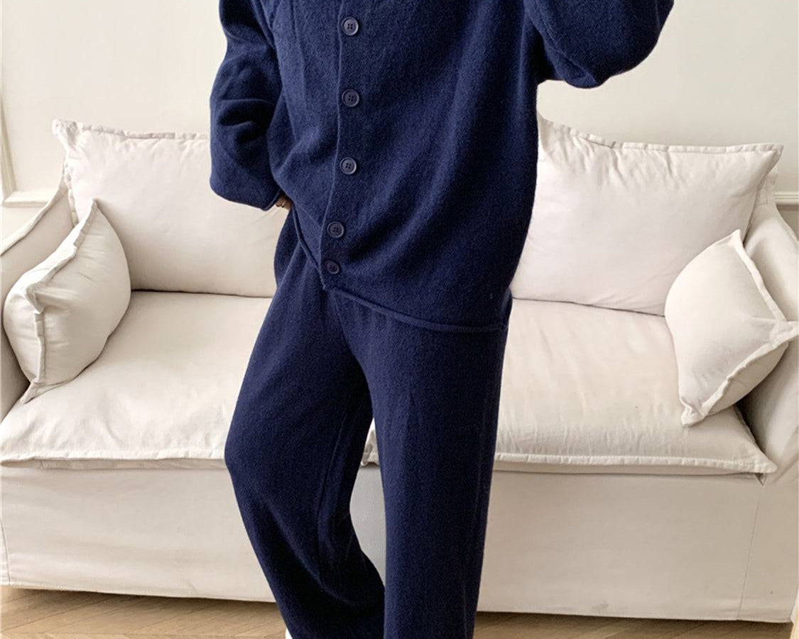 NEWYORKLISTED STYLE COLLECTION: Pocketed Round Neck Button Up Cardigan and Pants Sweater Set - NEWYORKLISTED