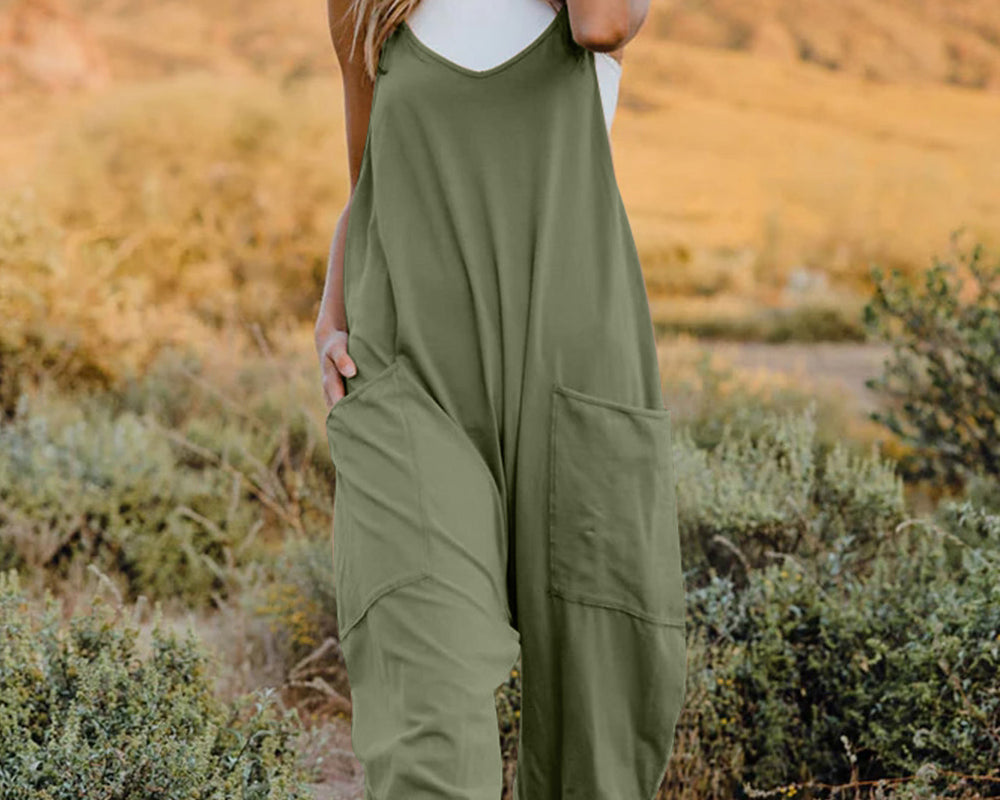 NEWYORKLISTED V-Neck Sleeveless Jumpsuit with Pockets - NEWYORKLISTED