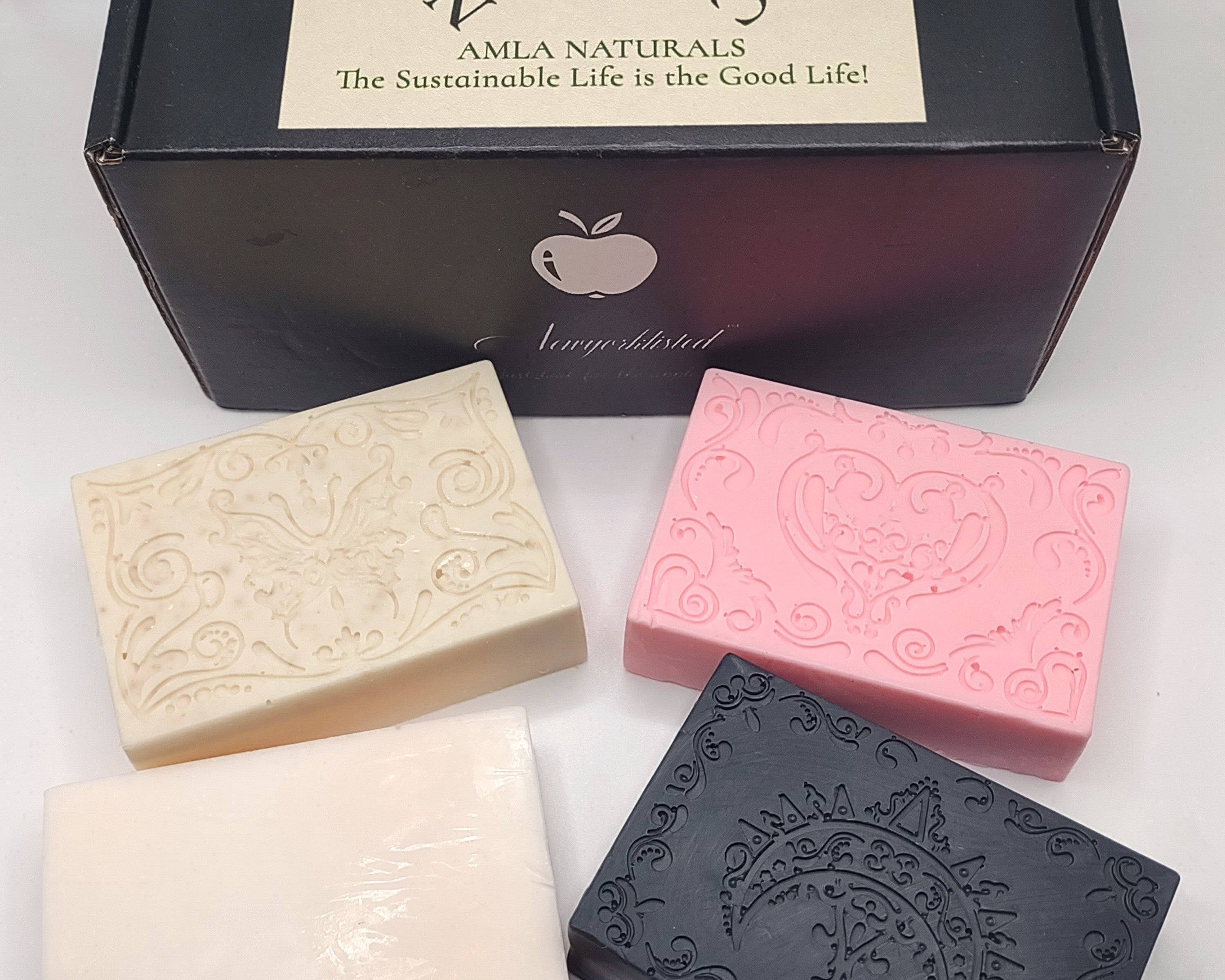 AMLA NATURALS - Organic Bar Soap in Four Varieties Orange Cream Cycle, Black Night Charcoal Soap, Oatmeal & Milk Honey Soap, and Strawberry Cream Dreams Soap
