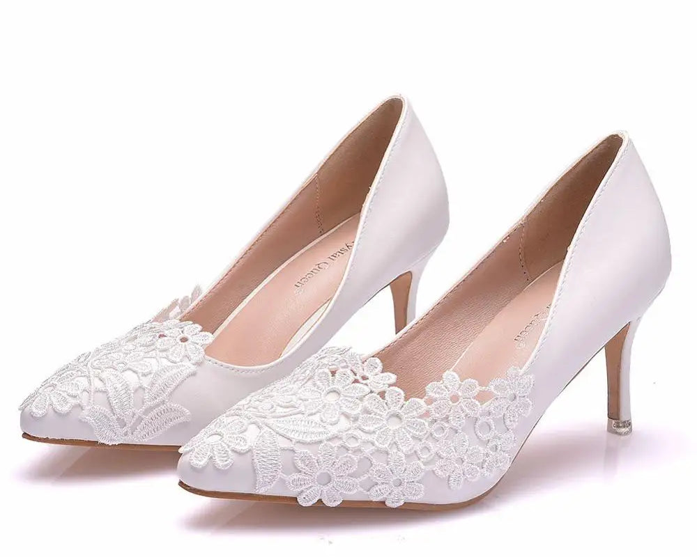 White Lace High Heels Wedding Shoes Bride Party Shoes Women Pumps Paltform Ladies Sandals Bridal Shoes Ankle Strap Wedges - NEWYORKLISTED