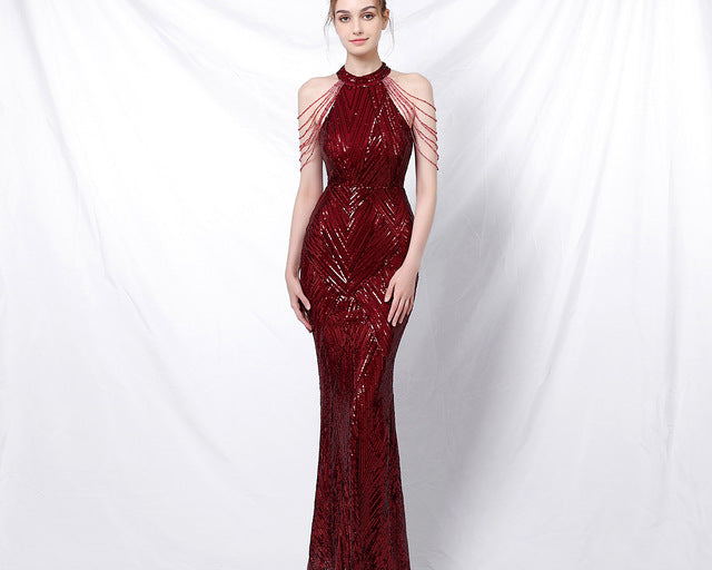 Backless Lace Evening Dress Women Party Long Wear Sequin Fishtail Silk Sexy Dresses Gowns for Women Evening Dresses Elegant - NEWYORKLISTED