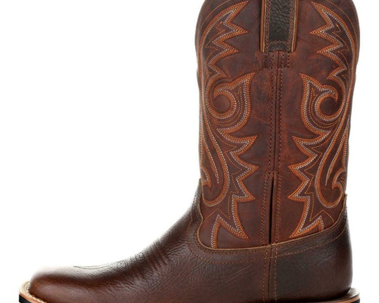 PDEP Western Ankle Boots for Men High Barrel Embroidery Leather Boots Cowboy Mens Long Boots - NEWYORKLISTED