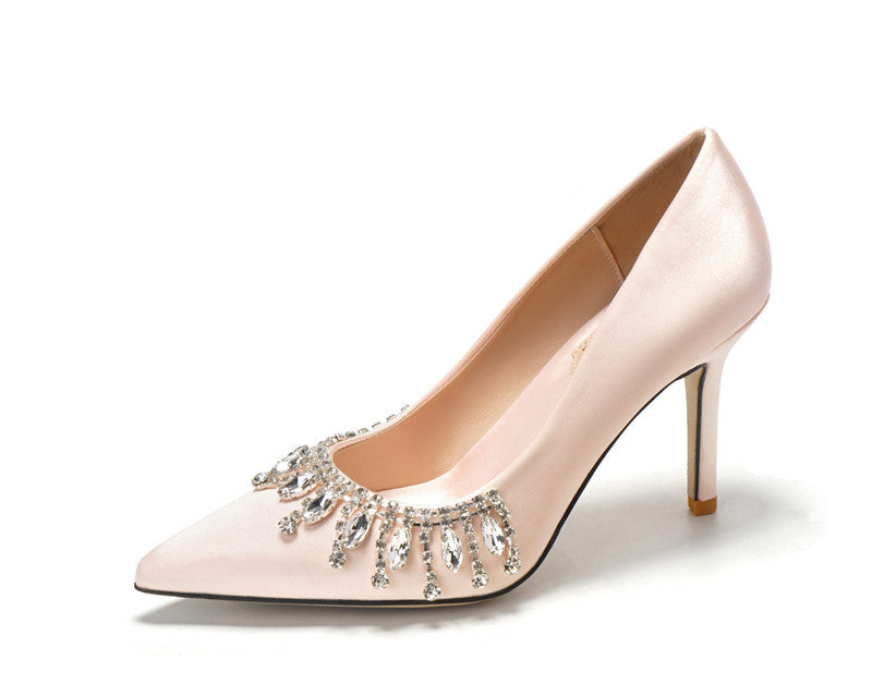 Women Bridal Shoes Silk Satin Wedding Dress Shoes Bridesmaid High Heels Fringe Pearls Bridals Shoes - NEWYORKLISTED