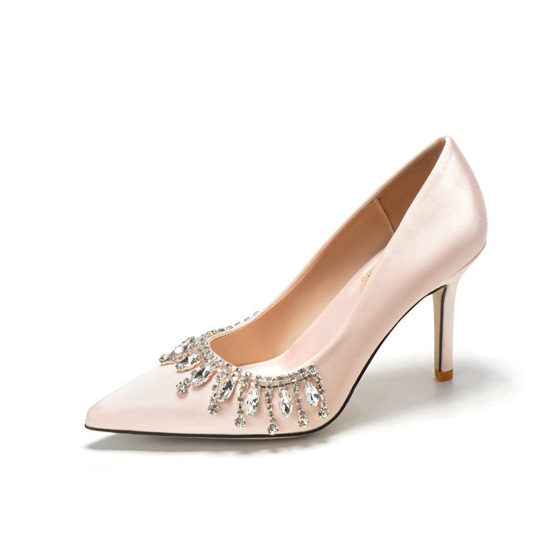 Women Bridal Shoes Silk Satin Wedding Dress Shoes Bridesmaid High Heels Fringe Pearls Bridals Shoes - NEWYORKLISTED