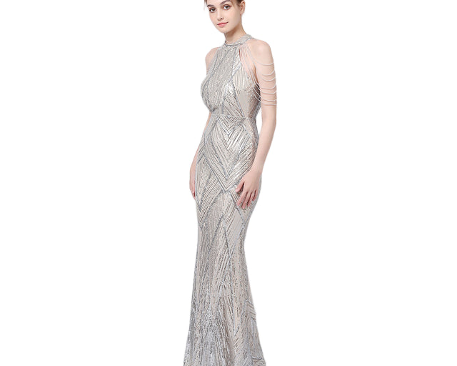 Backless Lace Evening Dress Women Party Long Wear Sequin Fishtail Silk Sexy Dresses Gowns for Women Evening Dresses Elegant - NEWYORKLISTED