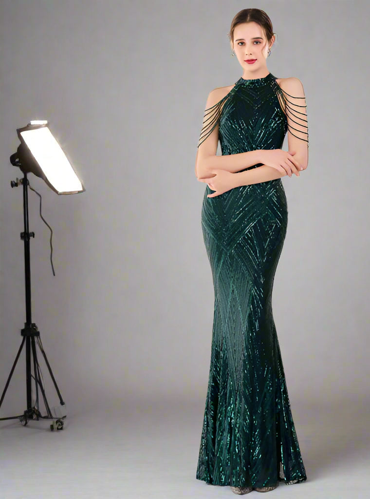 Backless Lace Evening Dress Women Party Long Wear Sequin Fishtail Silk Sexy Dresses Gowns for Women Evening Dresses Elegant - NEWYORKLISTED