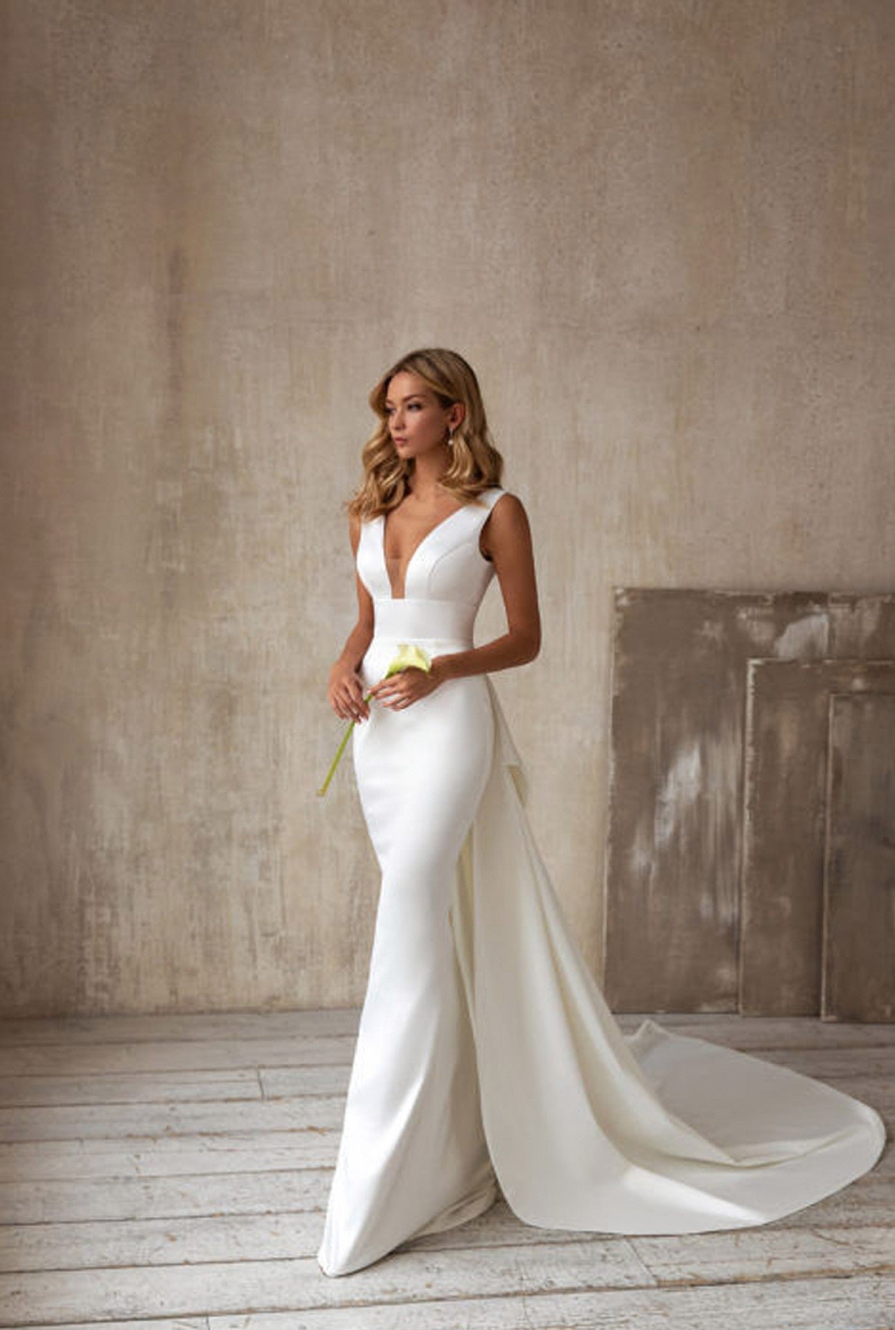 Satin Wedding Dresses Simple Sleeveless With Detachable Tail Mermaid - NEWYORKLISTED