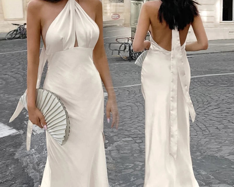 Women's Clothes Ladies Evening Slip Dresses Women New Sexy Night Club Party Cutout Casual Silky Midi a Neck Wrap Dress - NEWYORKLISTED