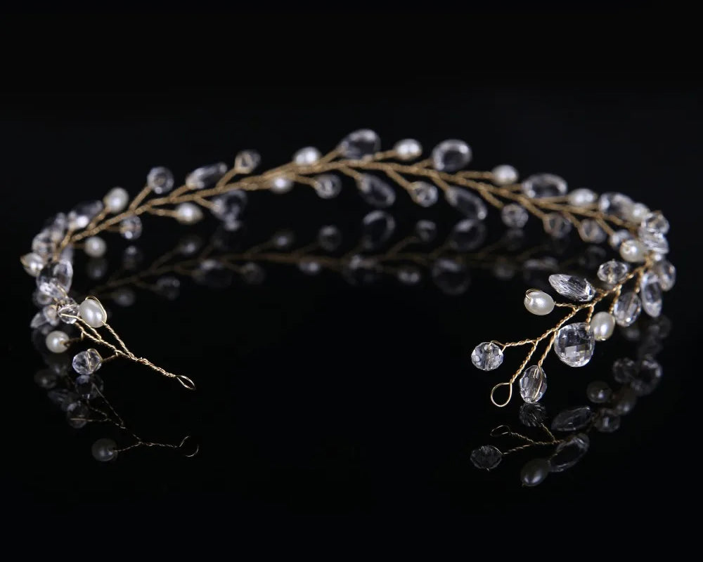 Delicate beaded headband on a black background