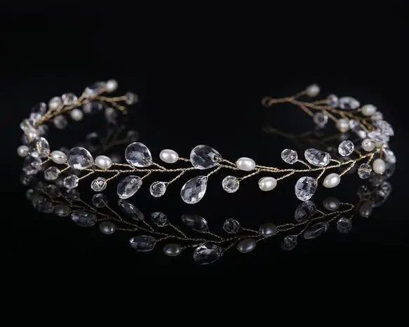 Delicate crystal headband on a black background