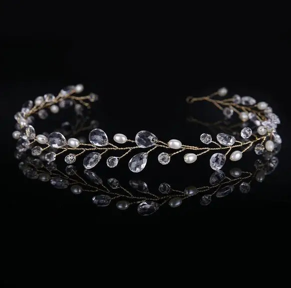 Delicate crystal headband on a black background