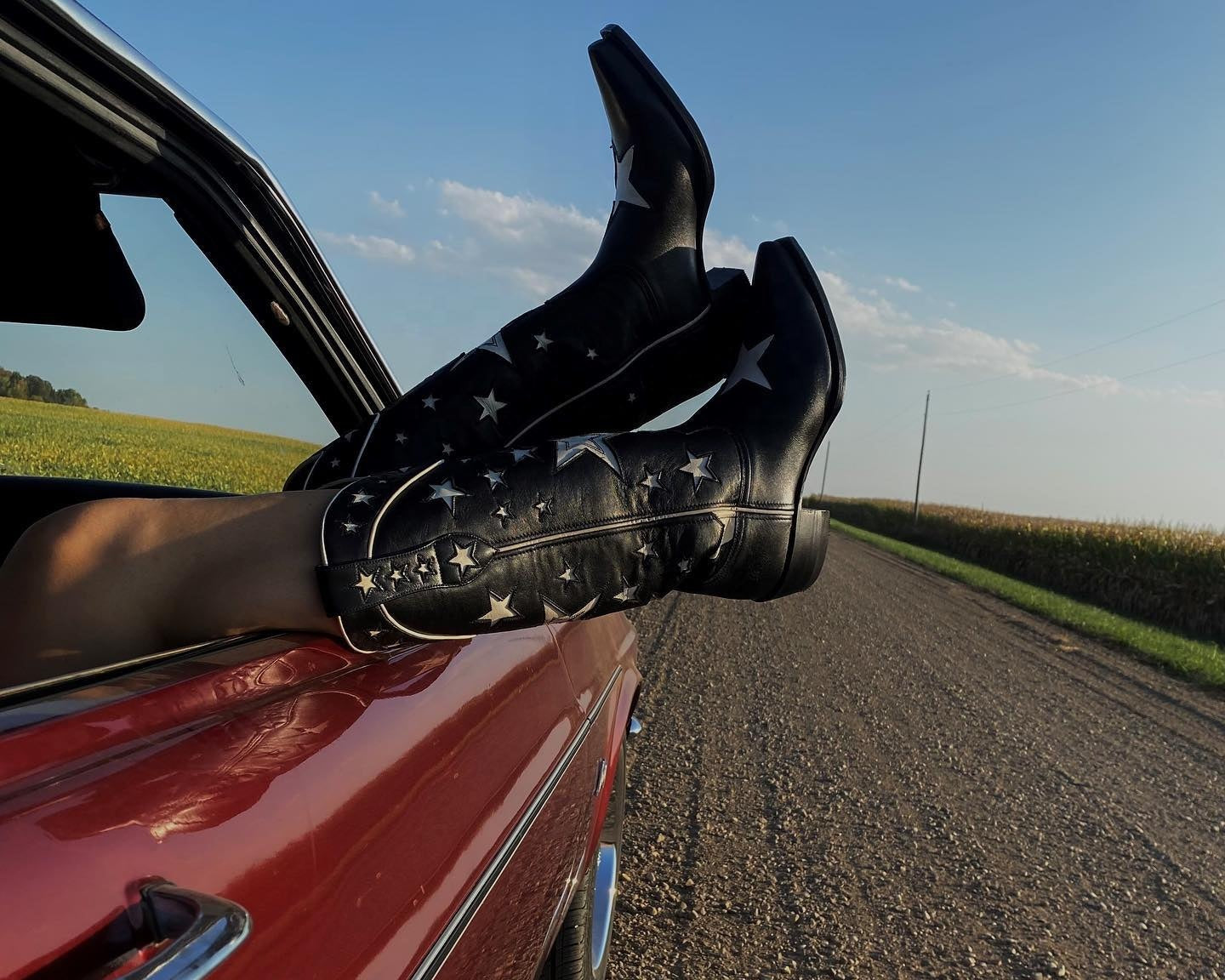 BUSY GIRL XY4068 Womens Western Boots Knee High Classic Star Black Heels Hiking Party Shoes Black Leather Cowboy Boots for Women - NEWYORKLISTED