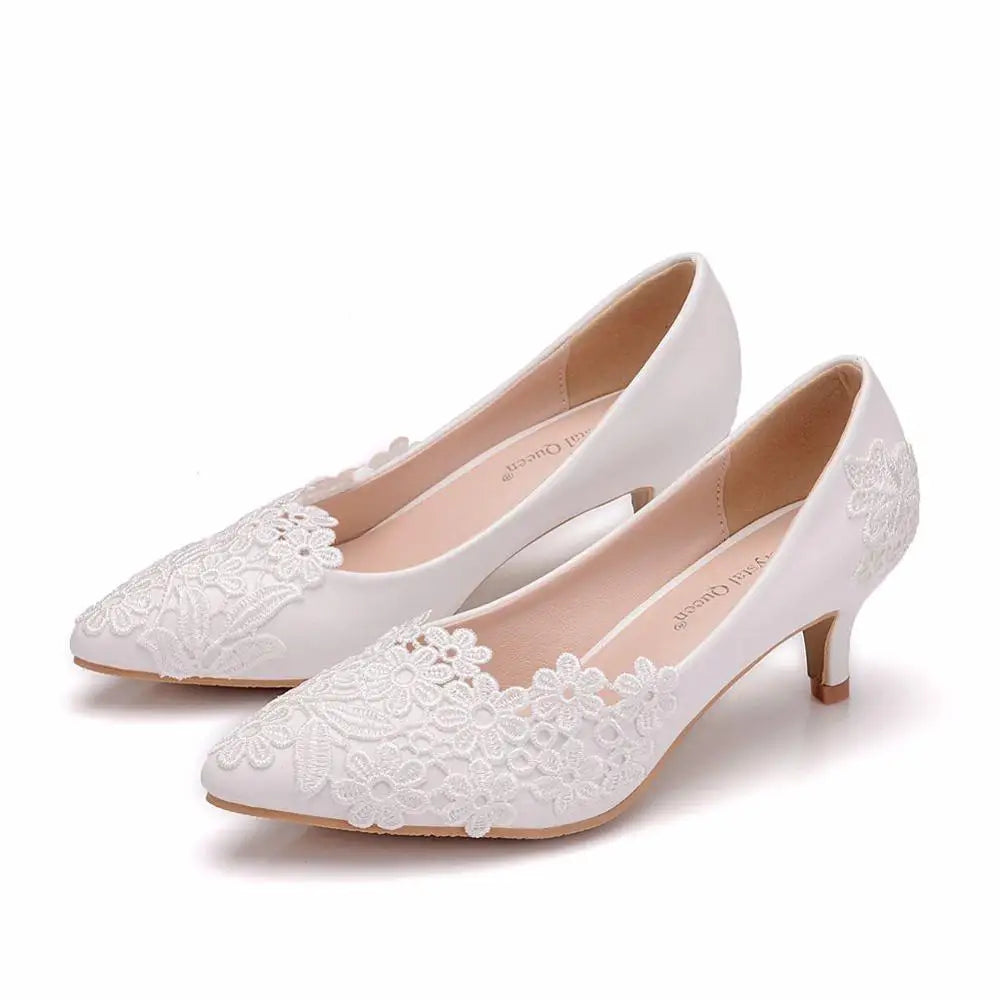 White Lace High Heels Wedding Shoes Bride Party Shoes Women Pumps Paltform Ladies Sandals Bridal Shoes Ankle Strap Wedges - NEWYORKLISTED