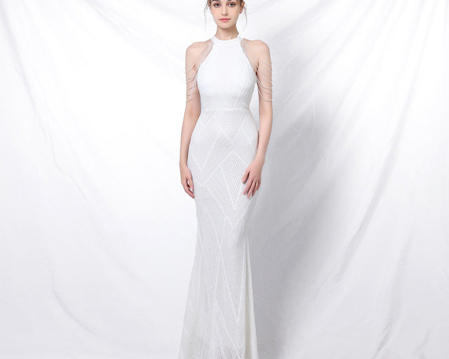 Backless Lace Evening Dress Women Party Long Wear Sequin Fishtail Silk Sexy Dresses Gowns for Women Evening Dresses Elegant - NEWYORKLISTED