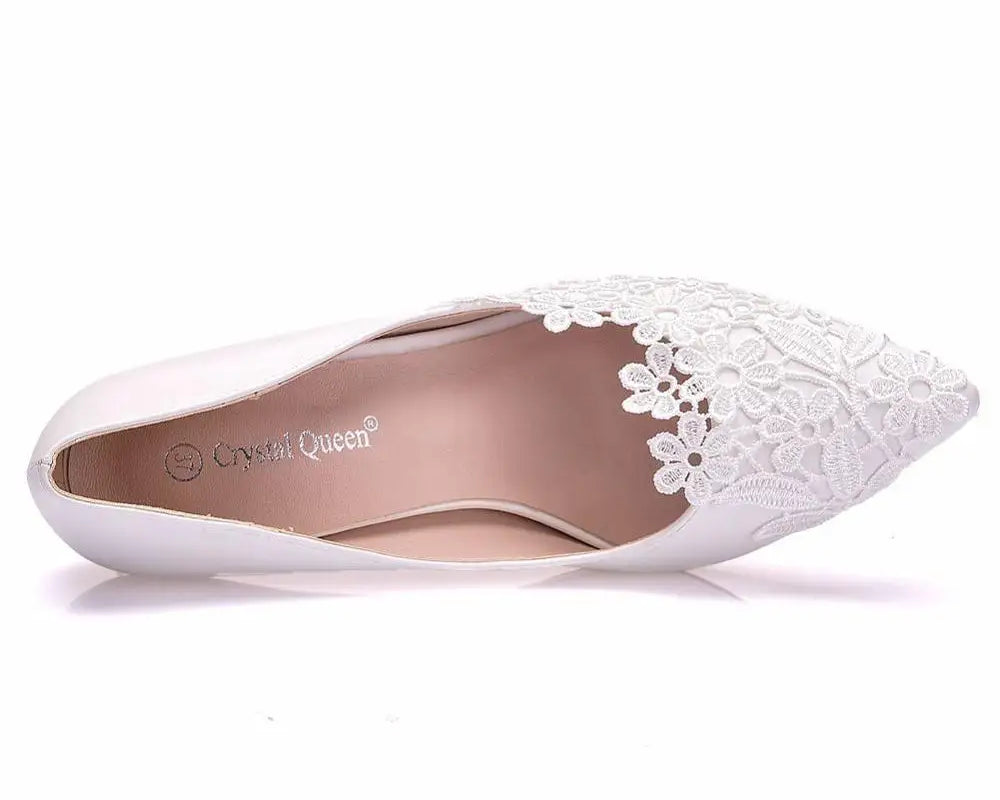 White Lace High Heels Wedding Shoes Bride Party Shoes Women Pumps Paltform Ladies Sandals Bridal Shoes Ankle Strap Wedges - NEWYORKLISTED