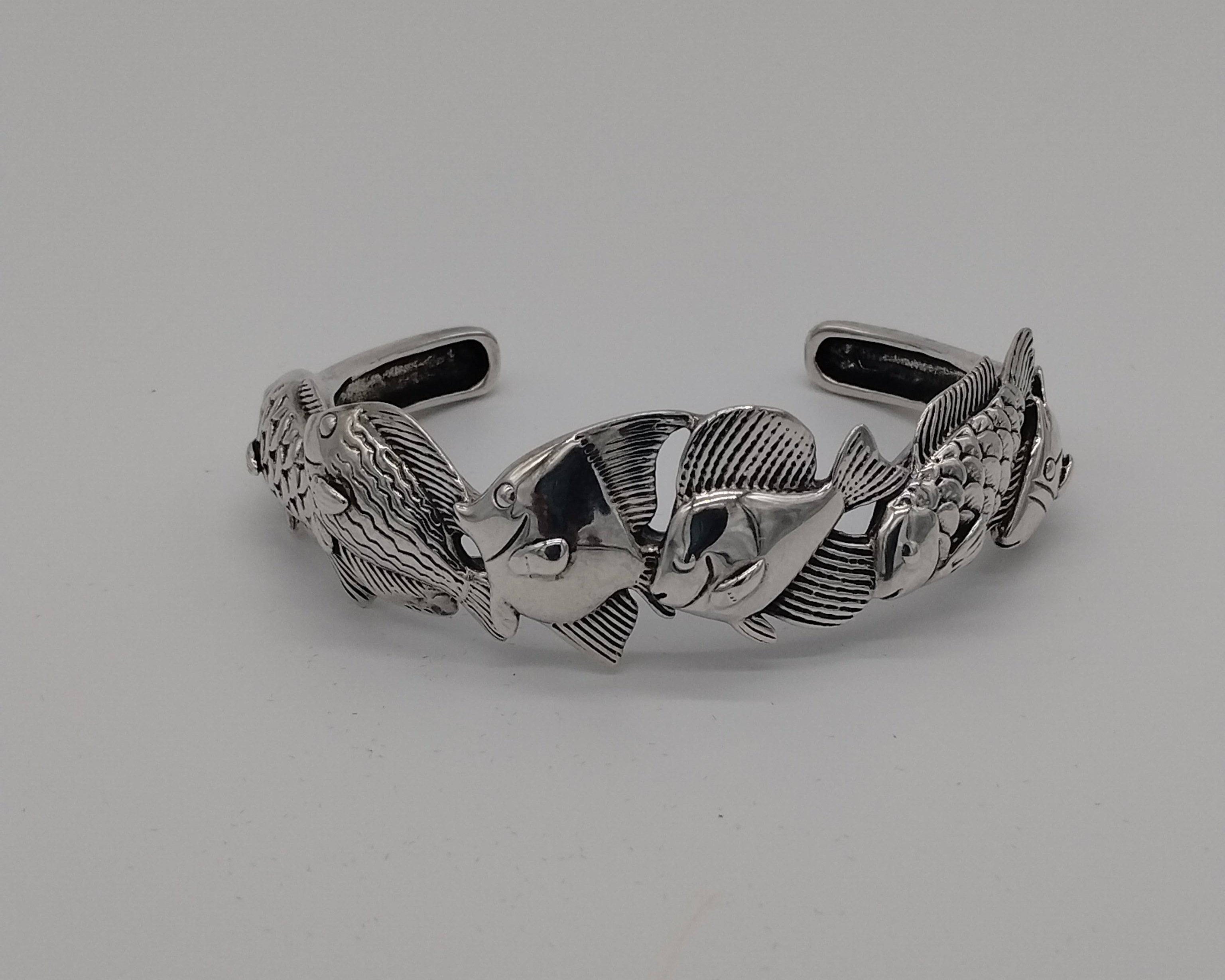 NEWYORKLISTED Vintage - Sterling Silver Cuff Bracelet with Angel Fish & Koi Fish,