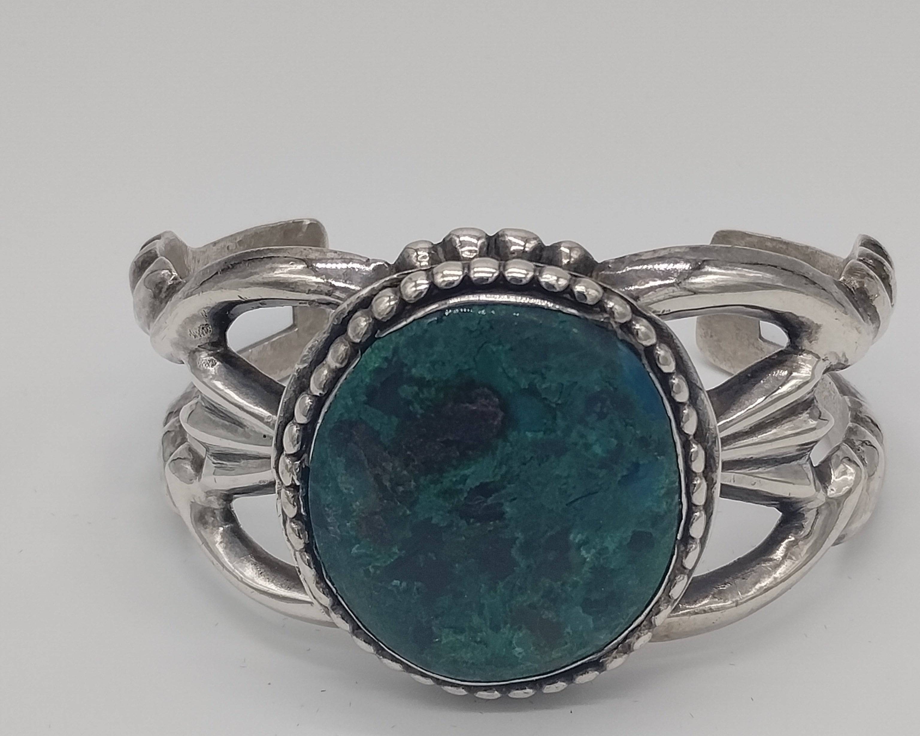 NEWYORKLISTED -Vintage Malachite and Sterling Silver Elaborate Cuff Bracelet
