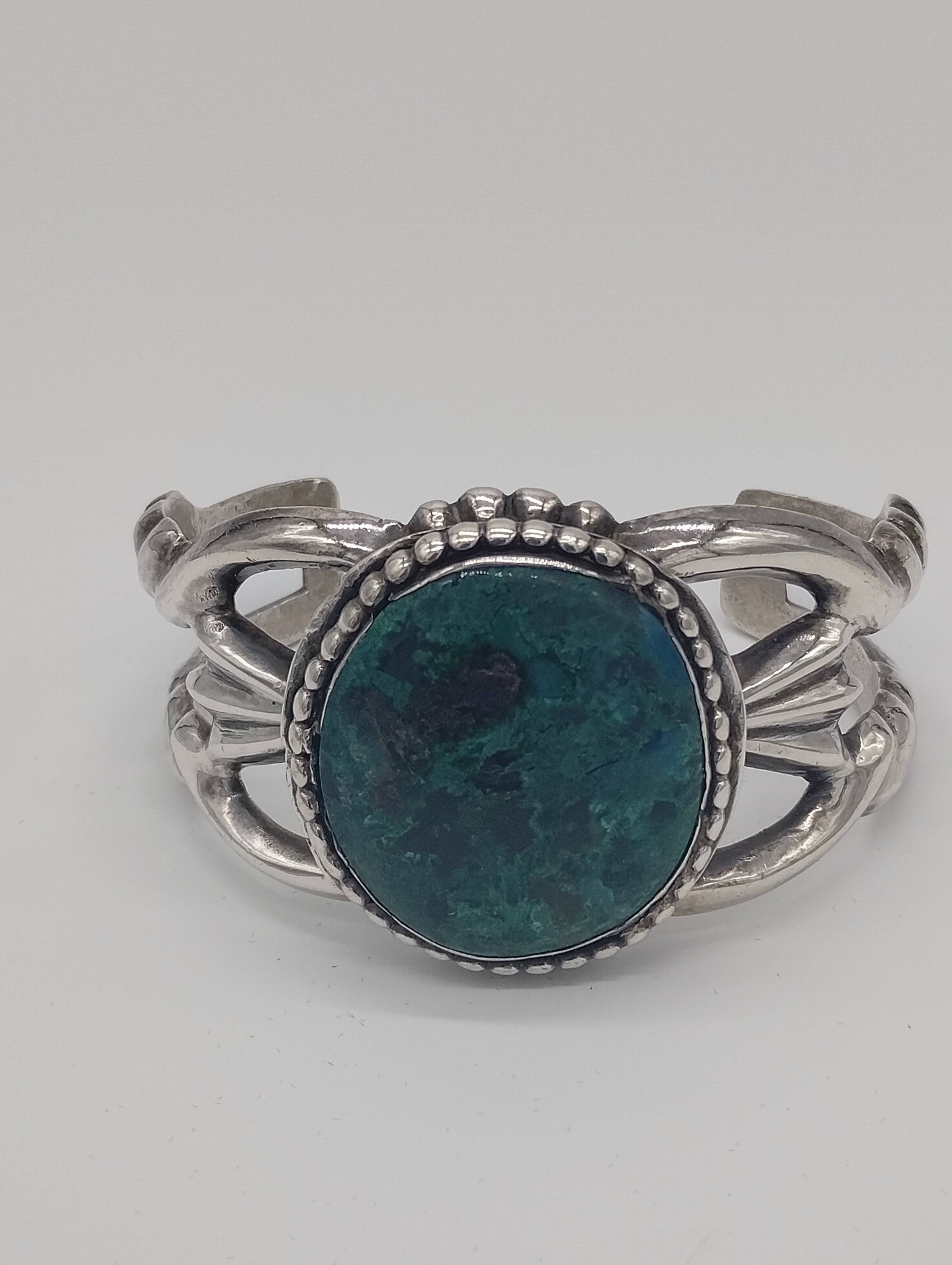 NEWYORKLISTED -Vintage Malachite and Sterling Silver Elaborate Cuff Bracelet