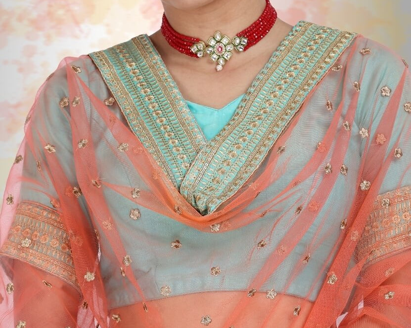 Raw Silk Lehenga Choli - Blue - NEWYORKLISTED