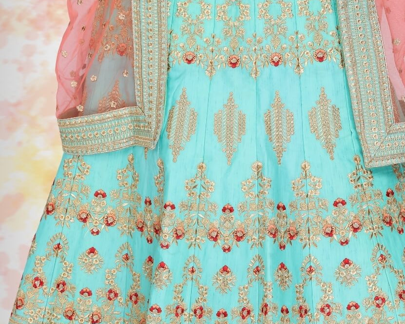 Raw Silk Lehenga Choli - Blue - NEWYORKLISTED