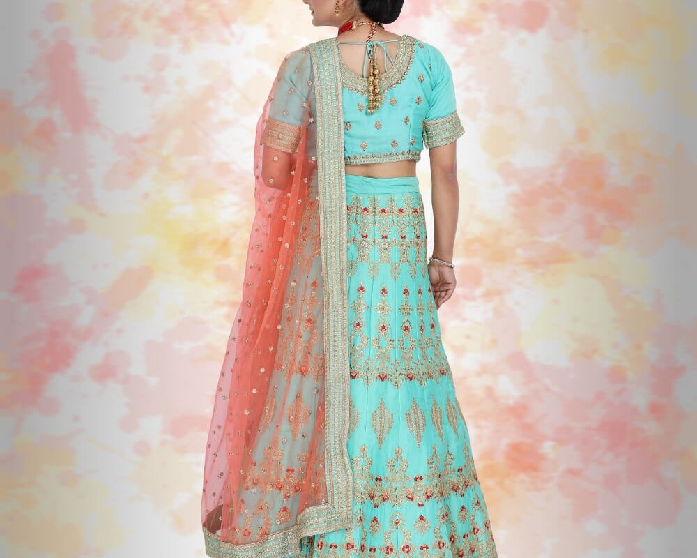 Raw Silk Lehenga Choli - Blue - NEWYORKLISTED