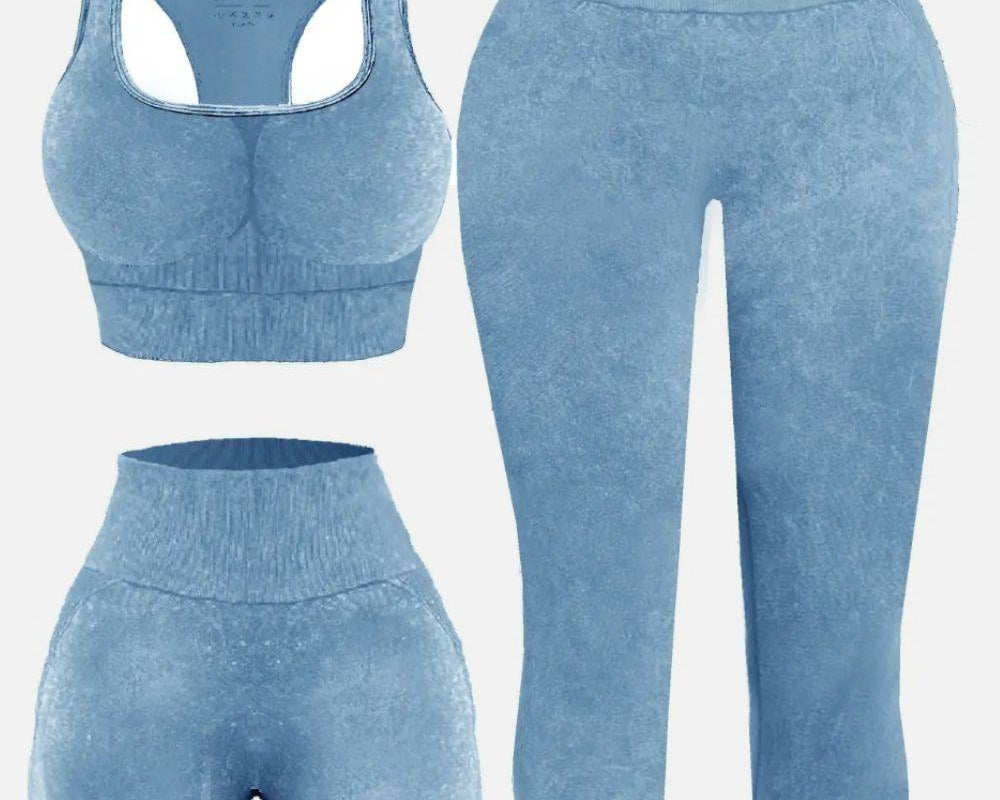 NEWYORKLISTED STYLE COLLECTION: 3 Piece Washed Square Neck Wide Strap Active Set - NEWYORKLISTED