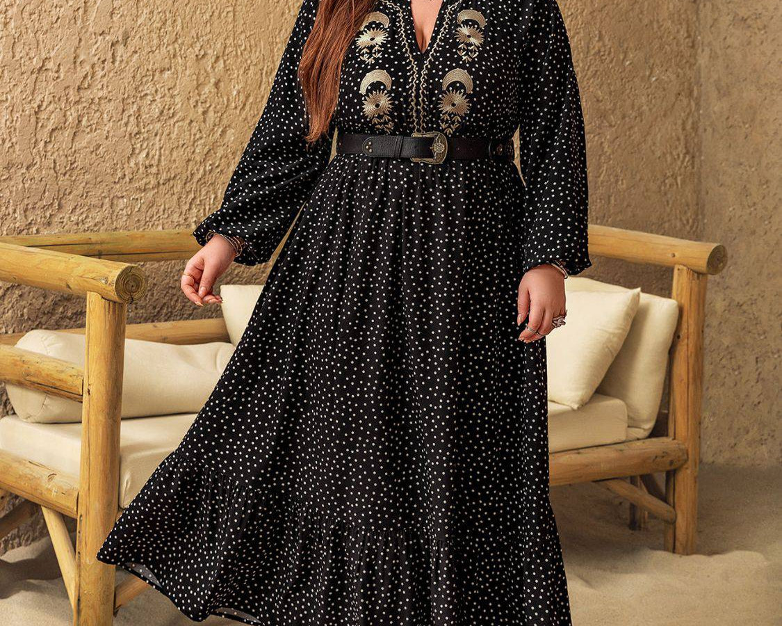 NEWYORKLISTED STYLE COLLECTION: Plus Size Embroidered Long Sleeve Dress - NEWYORKLISTED