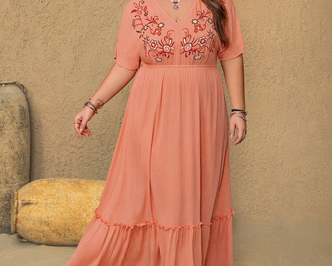 NEWYORKLISTED STYLE COLLECTION: Plus Size Embroidered Half Sleeve Maxi Dress