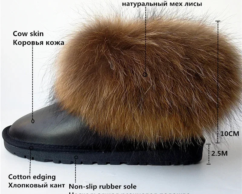 G&Zaco Luxury Winter Snow Boots Women Natural Real Fox Fur Boots Waterproof Genuine Suede Leather Boots Black Flat Short Boot - NEWYORKLISTED