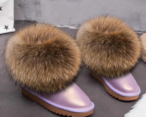 G&Zaco Luxury Winter Snow Boots Women Natural Real Fox Fur Boots Waterproof Genuine Suede Leather Boots Black Flat Short Boot - NEWYORKLISTED